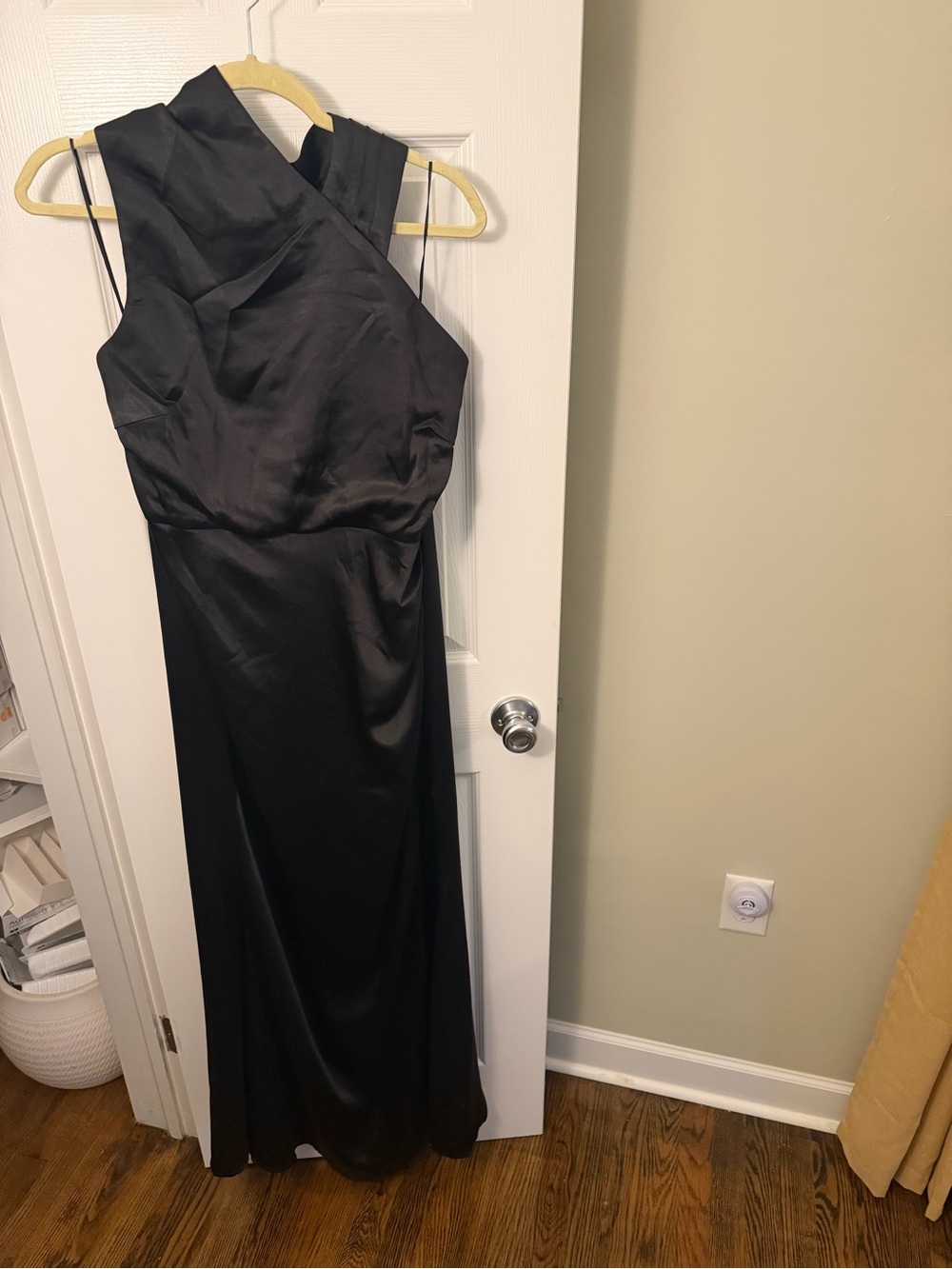 Black One-Shoulder Satin Maxi Dress